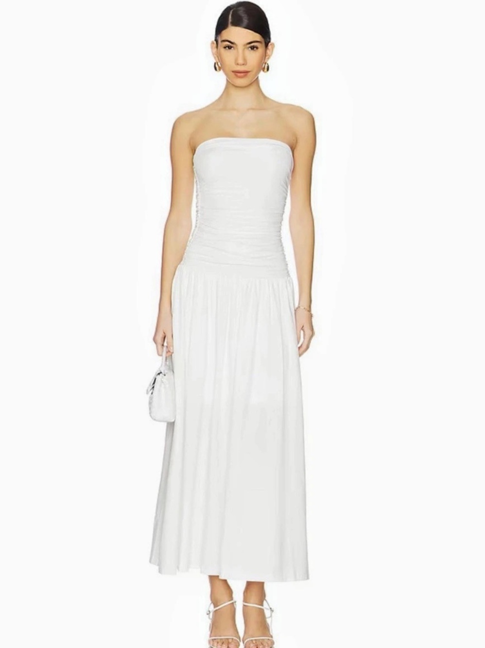 NIA Beverly Dress Strapless Ruched Midi Dress White size Large